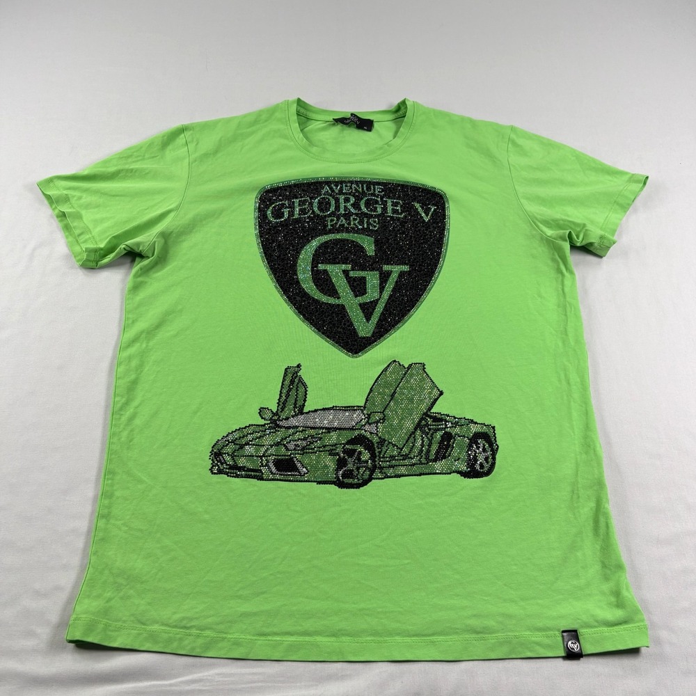 Avenue George V Paris Shirt Mens XL Green Rhinestone‎ Graphic Crew Neck